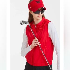 Nevermindall Women’s Red Full Zip Logo High End Luxury Golf Wear Vest M, BNWT!